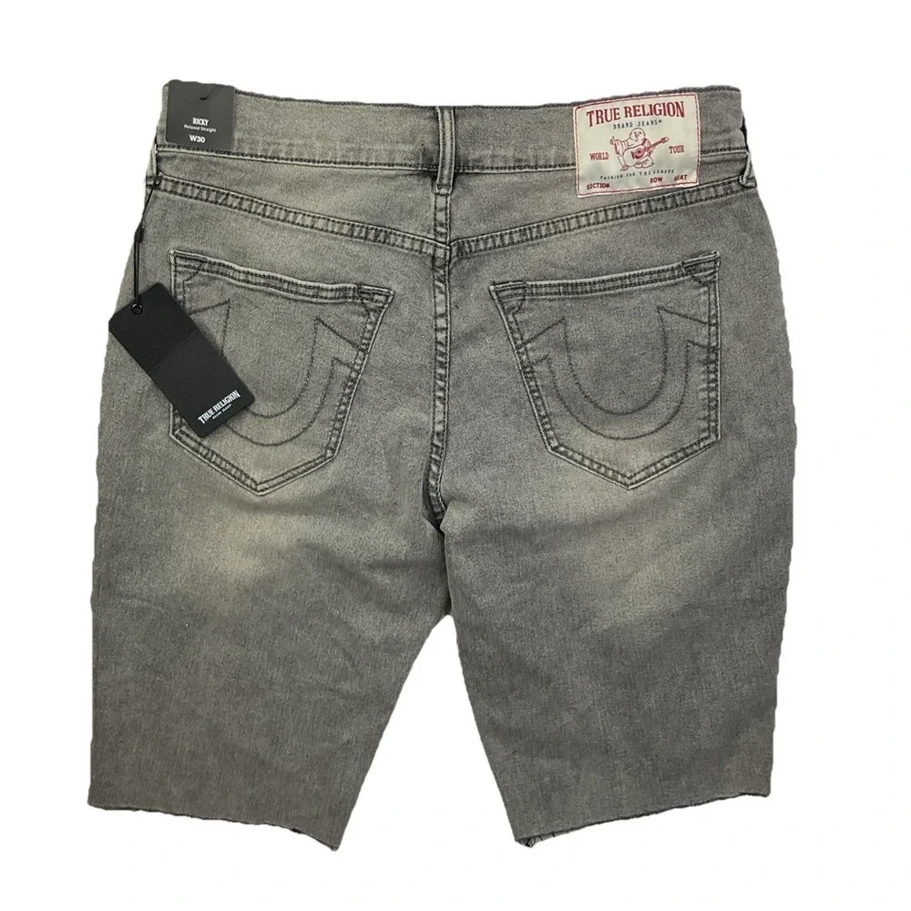 True Religion Jean Shorts Men Sz 30 Ricky Relaxed Straight Raw Hem Stretch NWT